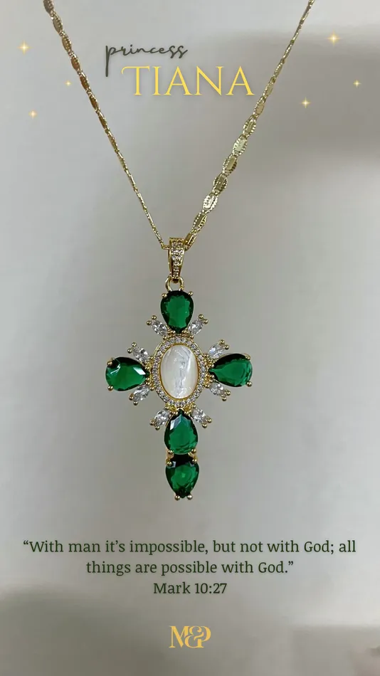 MP Jewelry Necklaces Tiana Emerald Cross Necklace