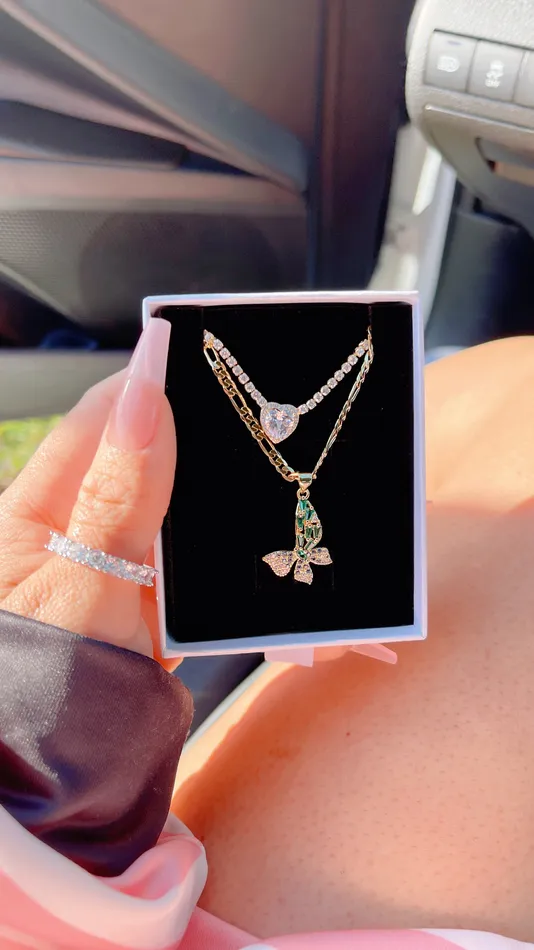 Necklaces MP Jewelry Emerald Figaro Butterfly Necklace SET