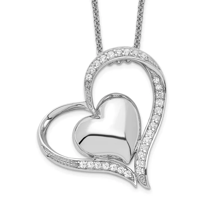 Necklaces Sentinmental Expressions Sterling Silver Rhodiumplated CZ In My Heart Double Hear 18 inch Necklace with Poem Card TreasureFineJewelers Necklaces Sentinmental Expressions Sterling Silver Rhodiumplated CZ In My Heart Double Hear 18 inch Necklace with Poem Card TreasureFineJewelers