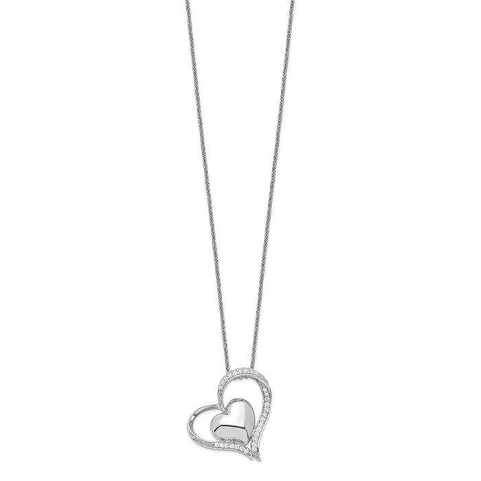 Necklaces Sentinmental Expressions Sterling Silver Rhodiumplated CZ In My Heart Double Hear 18 inch Necklace with Poem Card TreasureFineJewelers