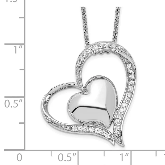 Necklaces Sentinmental Expressions Sterling Silver Rhodiumplated CZ In My Heart Double Hear 18 inch Necklace with Poem Card TreasureFineJewelers