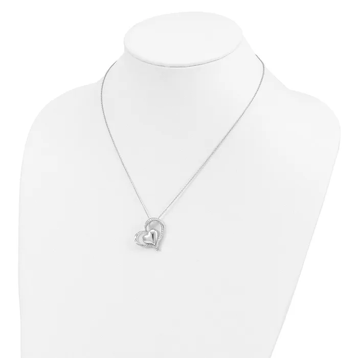Necklaces Sentinmental Expressions Sterling Silver Rhodiumplated CZ In My Heart Double Hear 18 inch Necklace with Poem Card TreasureFineJewelers