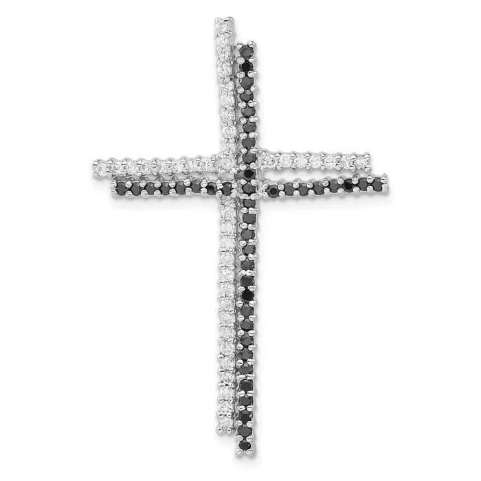 Necklaces TreasureFineJewelers Sterling Silver Black Clear CZ Cross Slide Pendant Necklaces TreasureFineJewelers Sterling Silver Black Clear CZ Cross Slide Pendant