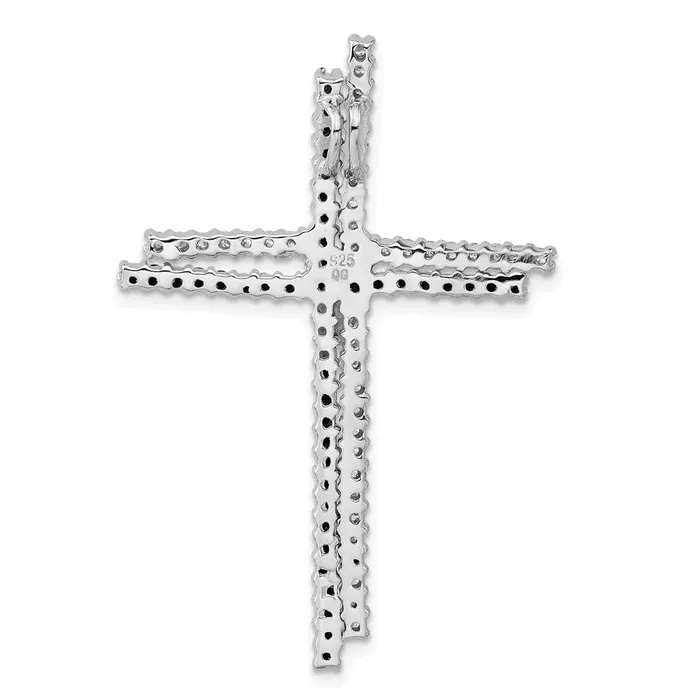 Necklaces TreasureFineJewelers Sterling Silver Black Clear CZ Cross Slide Pendant