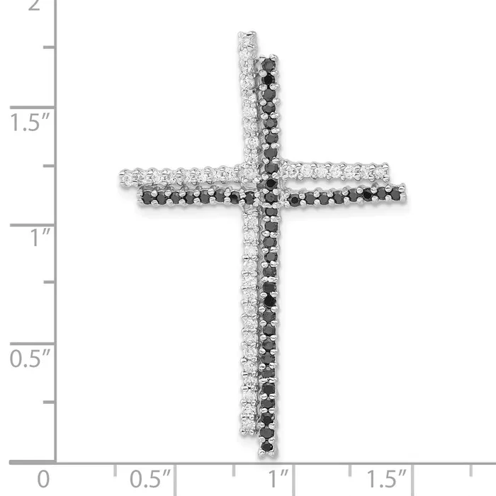 Necklaces TreasureFineJewelers Sterling Silver Black Clear CZ Cross Slide Pendant