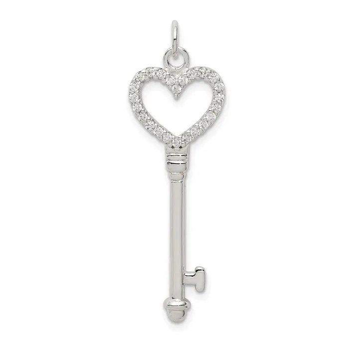 Necklaces TreasureFineJewelers Sterling Silver CZ Heart Key Pendant