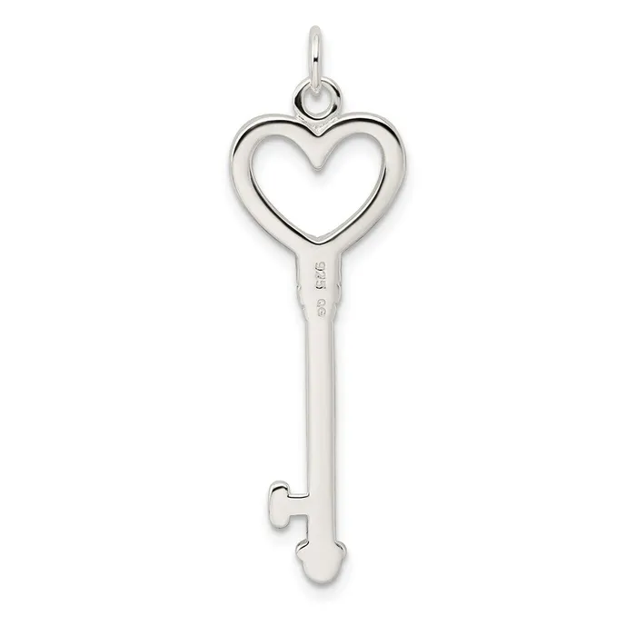 Necklaces TreasureFineJewelers Sterling Silver CZ Heart Key Pendant