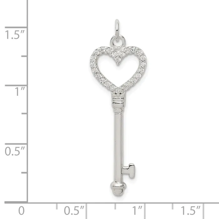 Necklaces TreasureFineJewelers Sterling Silver CZ Heart Key Pendant