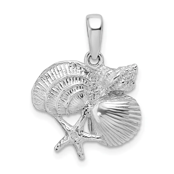Necklaces TreasureFineJewelers Sterling Silver Polished Shell Cluster Pendant Necklaces TreasureFineJewelers Sterling Silver Polished Shell Cluster Pendant