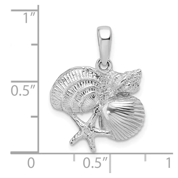 Necklaces TreasureFineJewelers Sterling Silver Polished Shell Cluster Pendant