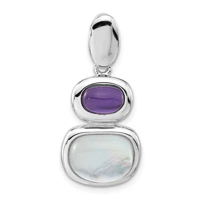 Necklaces TreasureFineJewelers Sterling Silver Rhodiumplated Purple Crystal and White MOP Pendant Necklaces TreasureFineJewelers Sterling Silver Rhodiumplated Purple Crystal and White MOP Pendant