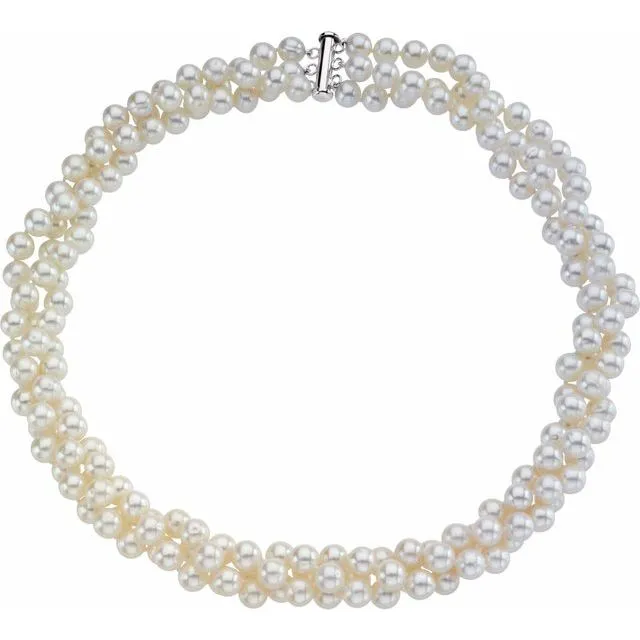 Sterling Silver Freshwater Cultured Pearl 3 Row 22 Necklace TreasureFineJewelers Necklaces