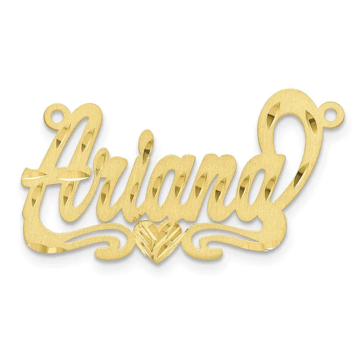 TreasureFineJewelers Necklaces 10K Satin Diamondcut Heart Name Plate