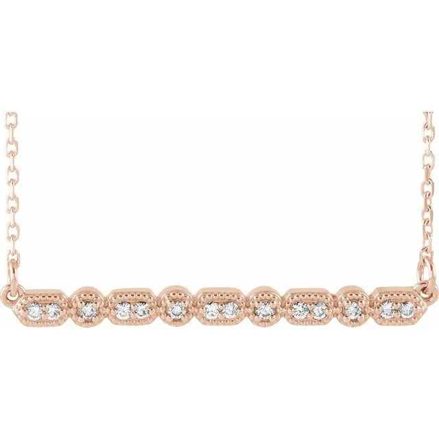 TreasureFineJewelers Necklaces 14K Rose Gold 110 CTW Natural Diamond Milgrain Bar 1618 Necklace TreasureFineJewelers Necklaces 14K Rose Gold 110 CTW Natural Diamond Milgrain Bar 1618 Necklace