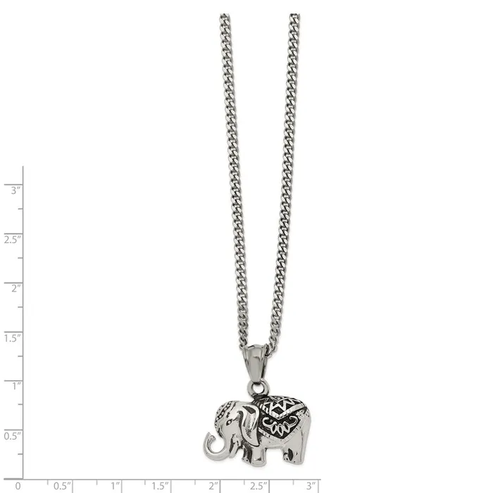 TreasureFineJewelers Necklaces Chisel Stainless Steel Antiqued and Polished Elephant Pendant on a 20 inch Curb Chain Necklace