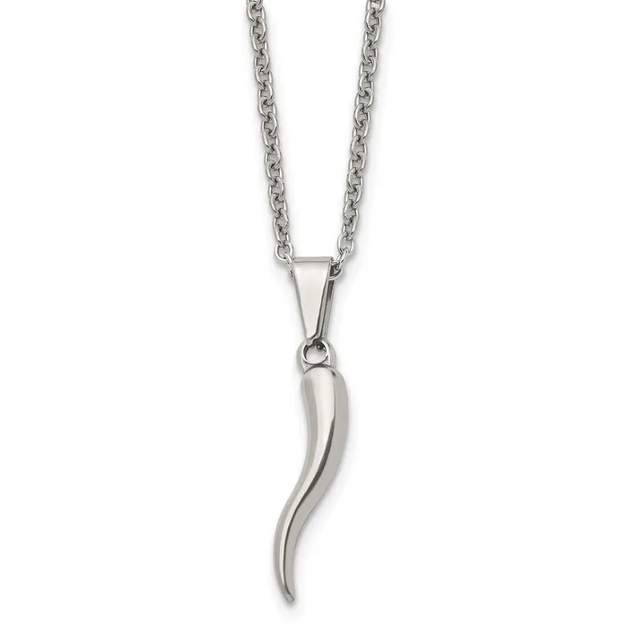 TreasureFineJewelers Necklaces Chisel Stainless Steel Polished Italian Horn Pendant on a 22 inch Cable Chain Necklace TreasureFineJewelers Necklaces Chisel Stainless Steel Polished Italian Horn Pendant on a 22 inch Cable Chain Necklace