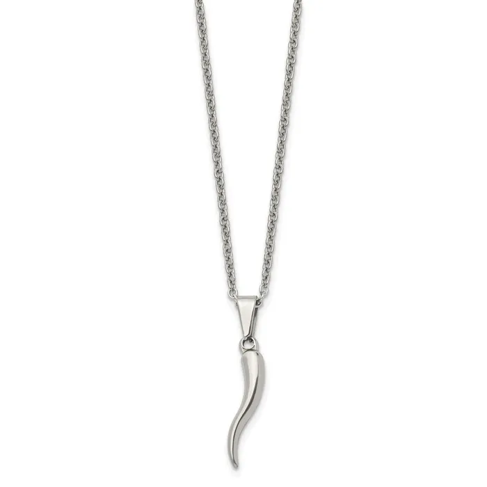 TreasureFineJewelers Necklaces Chisel Stainless Steel Polished Italian Horn Pendant on a 22 inch Cable Chain Necklace