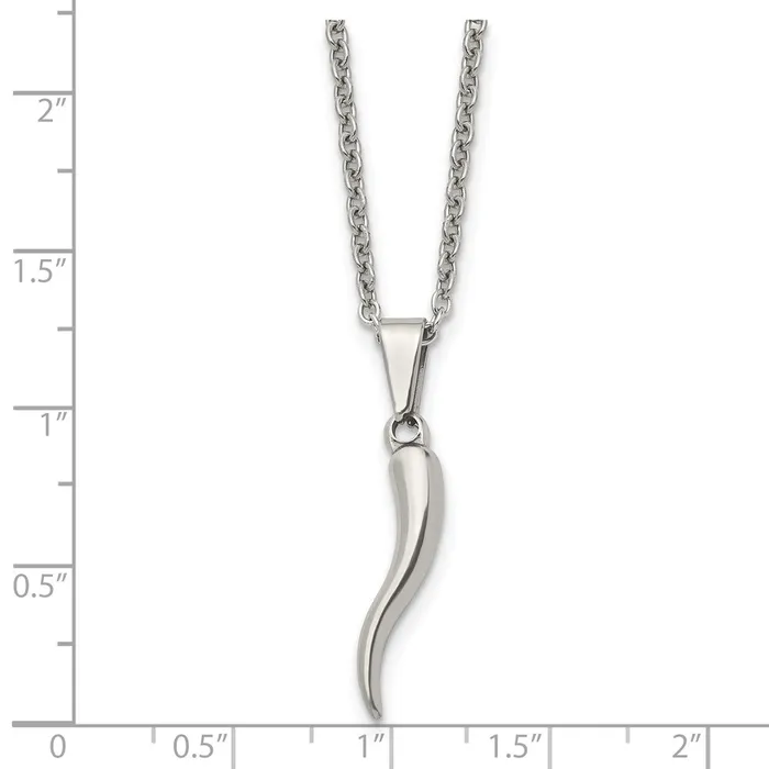 TreasureFineJewelers Necklaces Chisel Stainless Steel Polished Italian Horn Pendant on a 22 inch Cable Chain Necklace
