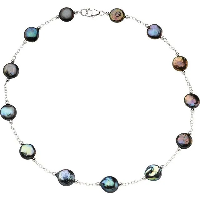 TreasureFineJewelers Necklaces Sterling Silver 1213 mm Cultured Black Freshwater Pearl Coin 18 Necklace TreasureFineJewelers Necklaces Sterling Silver 1213 mm Cultured Black Freshwater Pearl Coin 18 Necklace