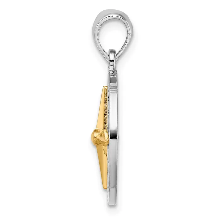 TreasureFineJewelers Necklaces Sterling Silver Polished Small Compass w14k Needle Pendant