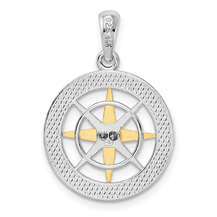 TreasureFineJewelers Necklaces Sterling Silver Polished Small Compass w14k Needle Pendant