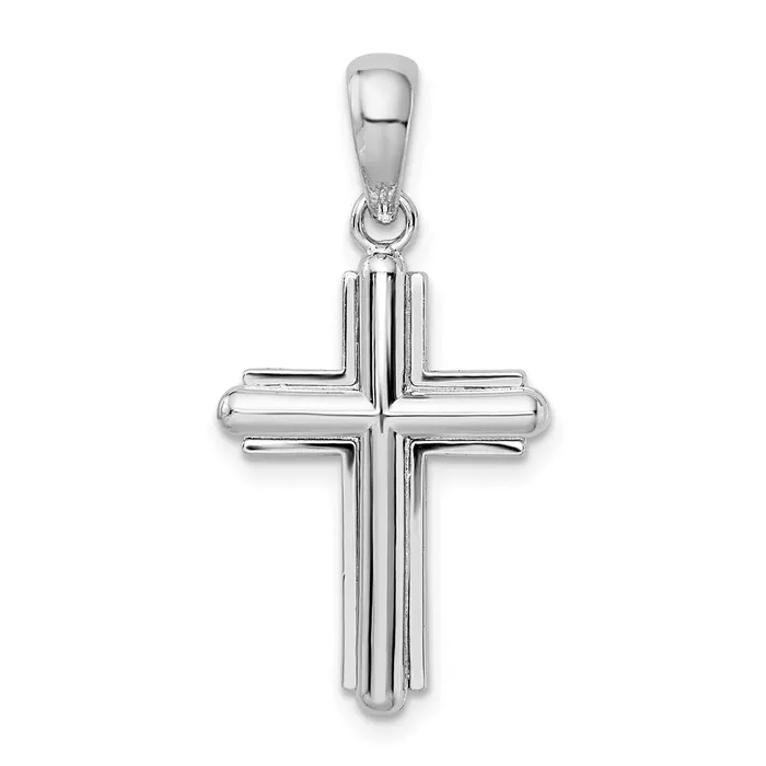 TreasureFineJewelers Necklaces Sterling Silver Rounded Cross wFrame Pendant