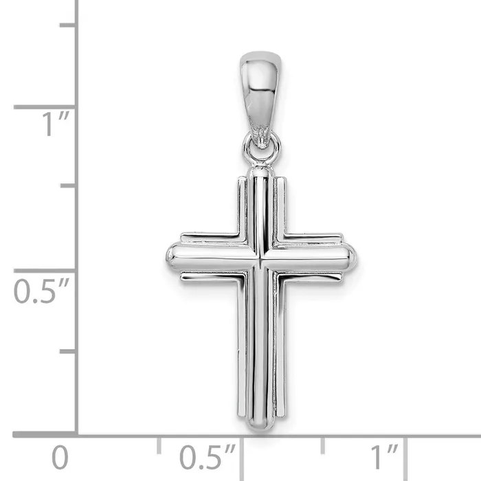 TreasureFineJewelers Necklaces Sterling Silver Rounded Cross wFrame Pendant