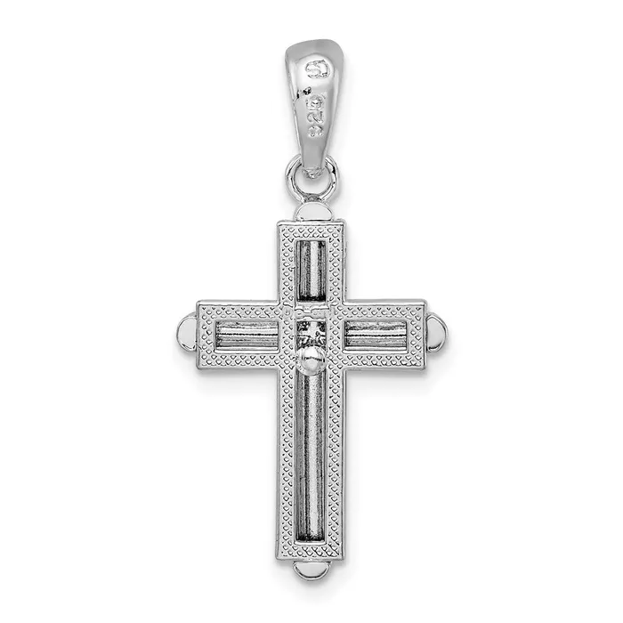 TreasureFineJewelers Necklaces Sterling Silver Rounded Cross wFrame Pendant