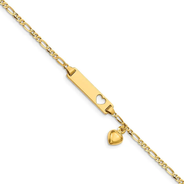 Bracelets WB Choice Jewelry 14k Cutout Heart wDangling Heart Childrens Figaro Link ID BraceletWBCBID546 Bracelets WB Choice Jewelry 14k Cutout Heart wDangling Heart Childrens Figaro Link ID BraceletWBCBID546