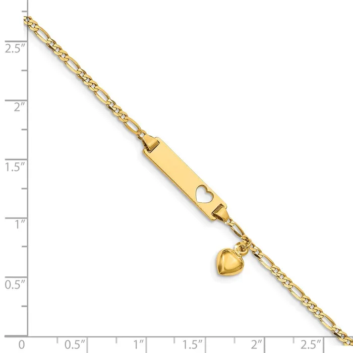 Bracelets WB Choice Jewelry 14k Cutout Heart wDangling Heart Childrens Figaro Link ID BraceletWBCBID546 Bracelets WB Choice Jewelry 14k Cutout Heart wDangling Heart Childrens Figaro Link ID BraceletWBCBID546
