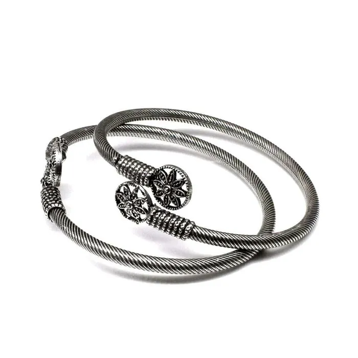 Karizma Jewels Bracelets Antique Flower Real Sterling Silver womens Bracelet Bangle armlet