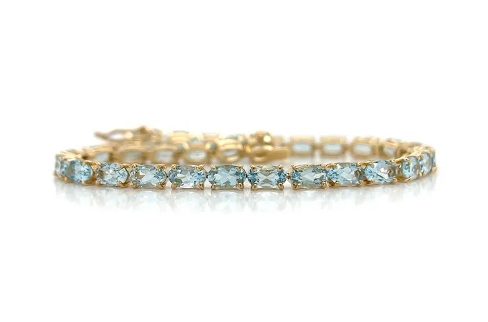 Albert Hern Bracelets Bracelet 18kt Gold Oval Aquamarine Tennis