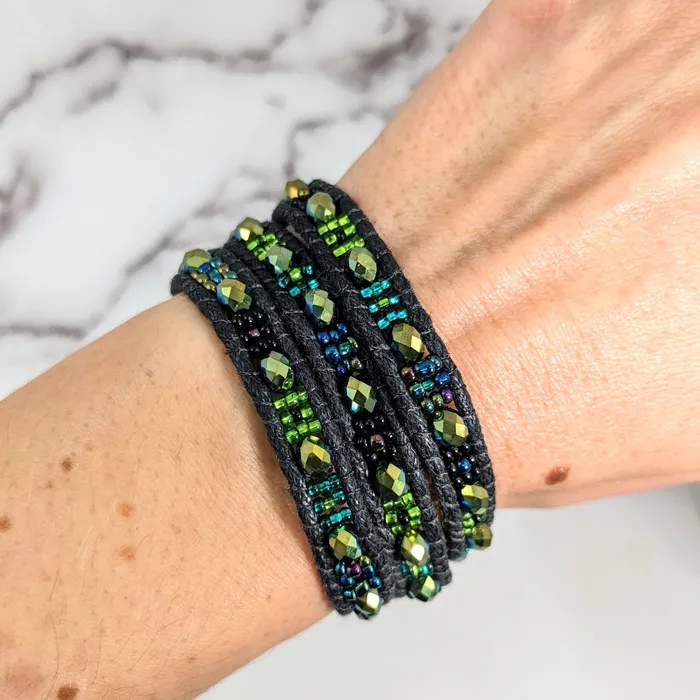 Beaded Triple Wrap Woven 7 Bracelet LV2656 Bliss Crystals Bracelets