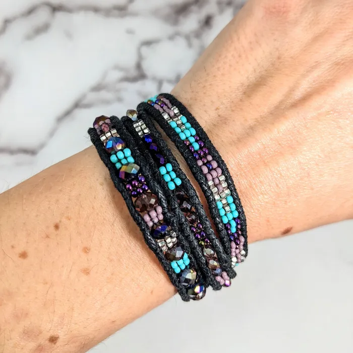 Beaded Triple Wrap Woven 7 Bracelet LV2656 Bliss Crystals Bracelets