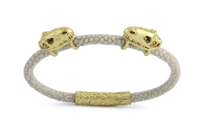 Bracelets Albert Hern Bracelet LivingSkull Men Stingray Leather Two TRex Skulls Bracelets Albert Hern Bracelet LivingSkull Men Stingray Leather Two TRex Skulls