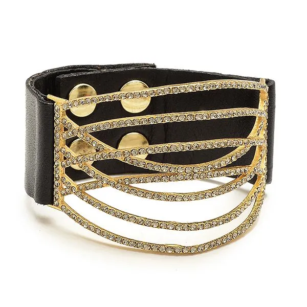 Bracelets Rebel Designs Inc Crystal Curved Line Leather Bracelet