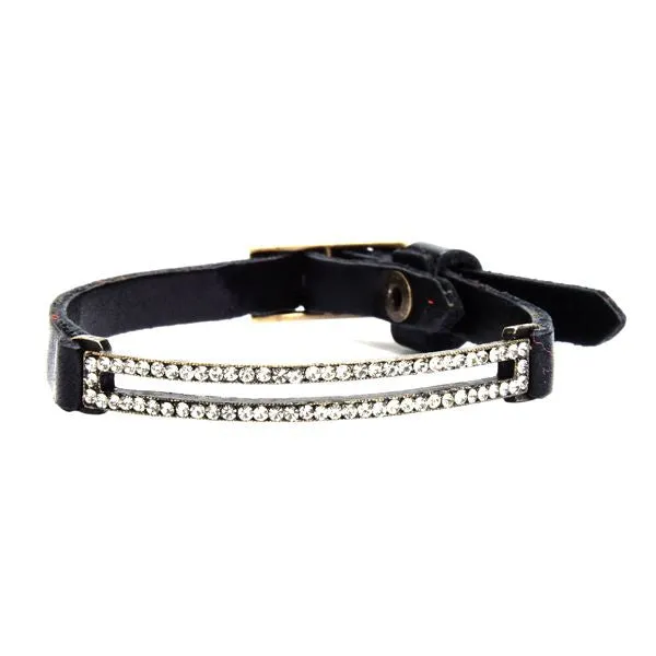 Bracelets Rebel Designs Inc Skinny Pave Rectangle Leather Bracelet