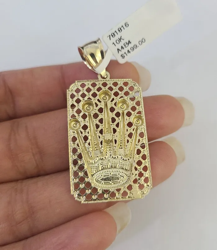 10k Solid Rope Chain Crown Charm Set 4mm 1830 Necklace Gold Pendant Gold and Diamond Necklaces