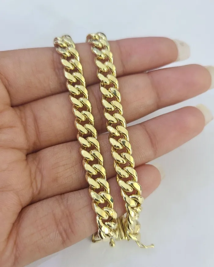 globalwatches10 Bracelets 14K Miami Cuban Bracelet Yellow Gold Box Clasp 8 Inch 6mm Link