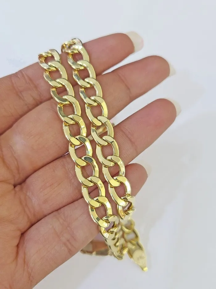 Globalwatches10 Bracelets 14k Yellow Gold Cuban Curb link Bracelet 8 9 Lobster clasp Men Women Real