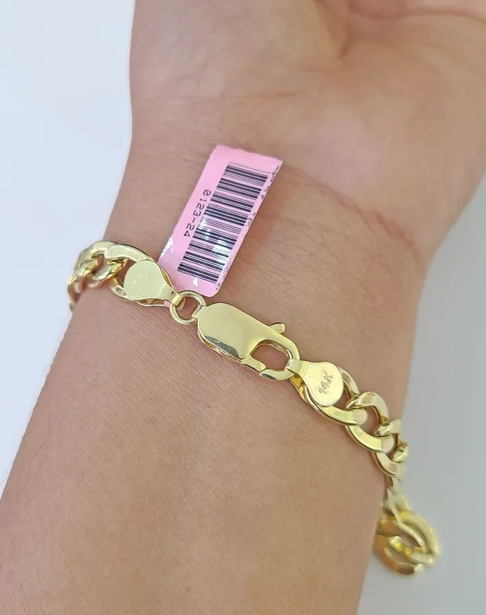 Globalwatches10 Bracelets 14k Yellow Gold Cuban Curb link Bracelet 8 9 Lobster clasp Men Women Real