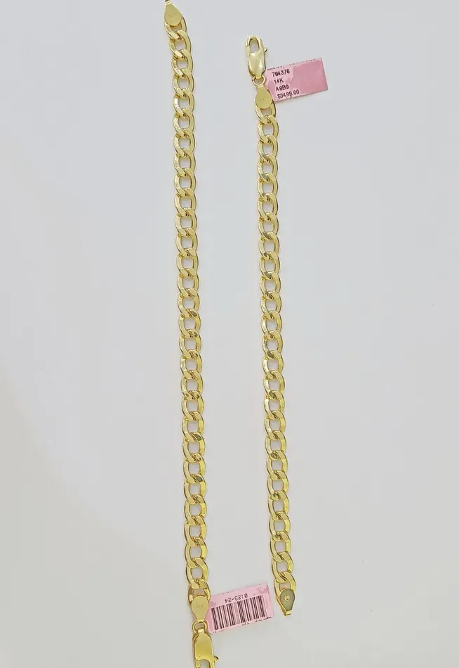 Globalwatches10 Bracelets 14k Yellow Gold Cuban Curb link Bracelet 8 9 Lobster clasp Men Women Real