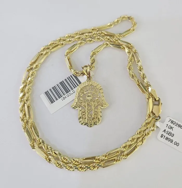 Globalwatches10 Necklaces 10k Milano Rope Chain Hamsa Hand Charm Necklace SET 3mm 18 20 22 24 Pendant Globalwatches10 Necklaces 10k Milano Rope Chain Hamsa Hand Charm Necklace SET 3mm 18 20 22 24 Pendant