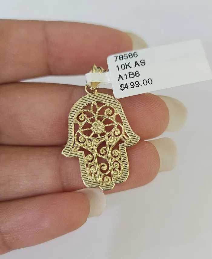 Globalwatches10 Necklaces 10k Milano Rope Chain Hamsa Hand Charm Necklace SET 3mm 18 20 22 24 Pendant