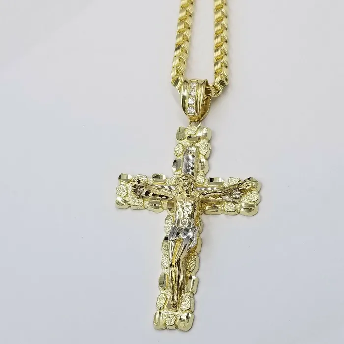 Globalwatches10 Necklaces Mens 10k Yellow Gold Cross Charm Diamond Cut Pendant Byzantine Chain in 24 Real