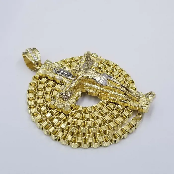 Globalwatches10 Necklaces Mens 10k Yellow Gold Cross Charm Diamond Cut Pendant Byzantine Chain in 24 Real