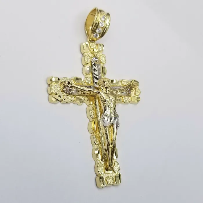 Globalwatches10 Necklaces Mens 10k Yellow Gold Cross Charm Diamond Cut Pendant Byzantine Chain in 24 Real