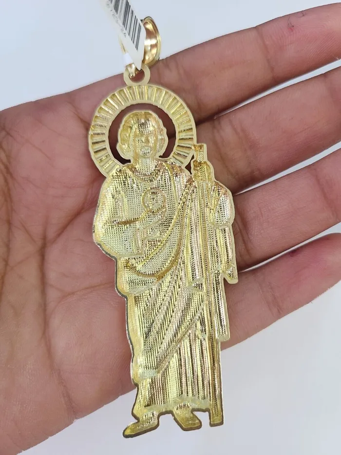 Gold and Diamond 10K Franco Chain Saint Jude Pendant Charm Necklace 2028 4mm Gold SET Yellow Necklaces