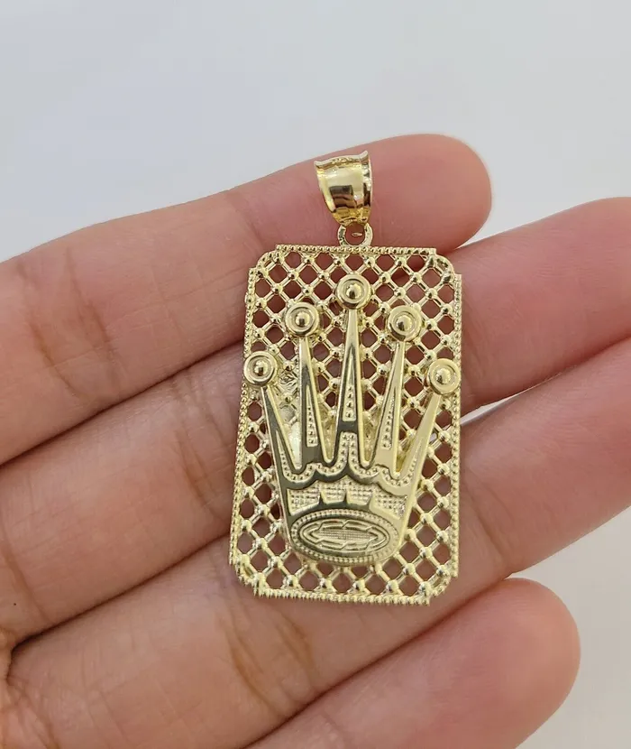Gold and Diamond 10K Yellow Gold Crown Pendent 4mm Rope Chain 18 20 222426 Inch Necklaces