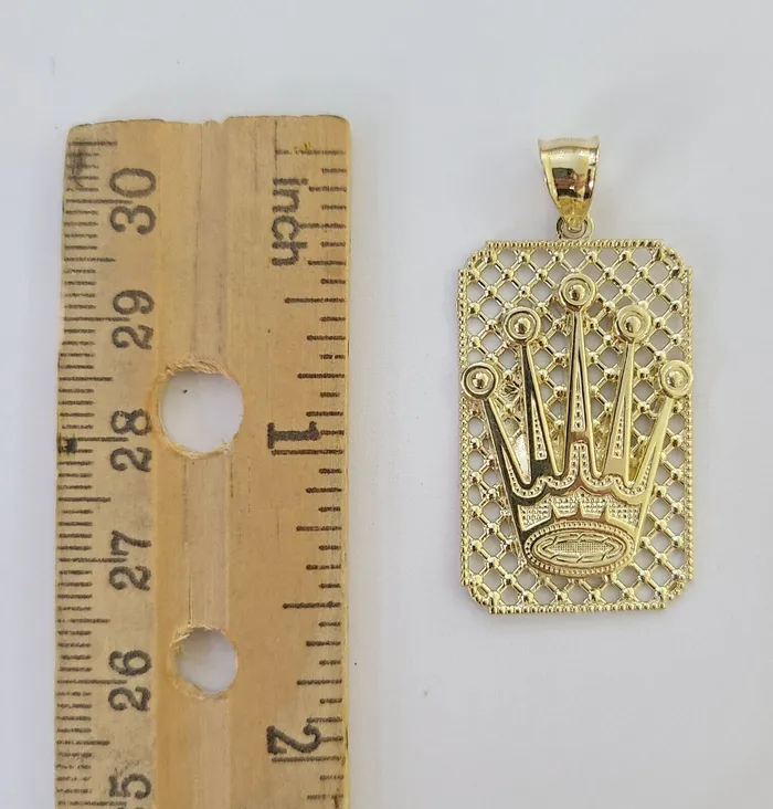 Gold and Diamond 10K Yellow Gold Crown Pendent 4mm Rope Chain 18 20 222426 Inch Necklaces